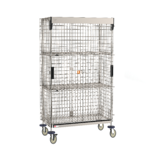 Product image #1 for Metro SlideSecure Mobile Stainless Steel Wire Security Cage with Sliding Doors and 2 Intermediate Shelves