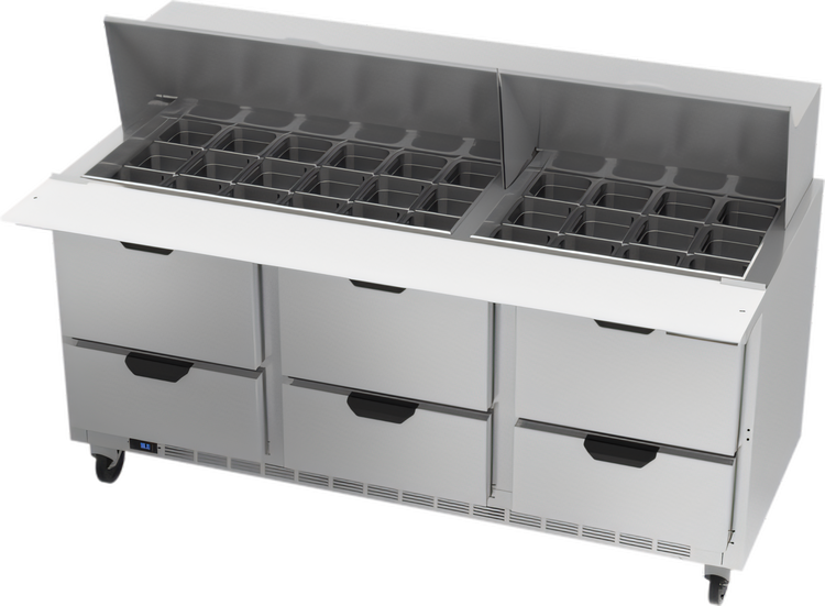Product image #1 for Beverage-Air SPED72HC-30M-6 Three-Section Mega Top Refrigerated Prep Table with 6 Drawers