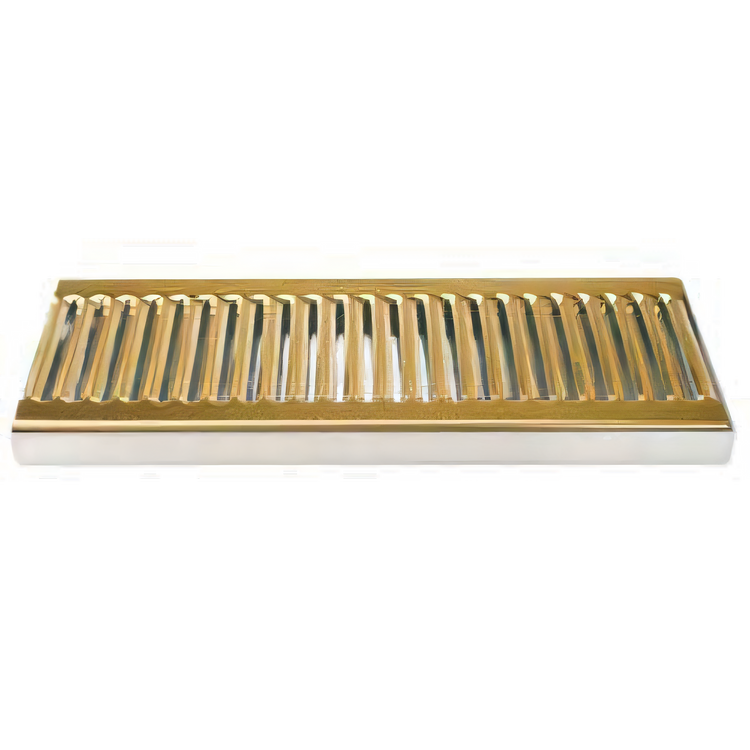 Product image #1 for Micro Matic Surface Mount Drip Tray Trough, 12" W x 5" D, Stainless Steel with Louvered PVD Brass Screen, No Drain