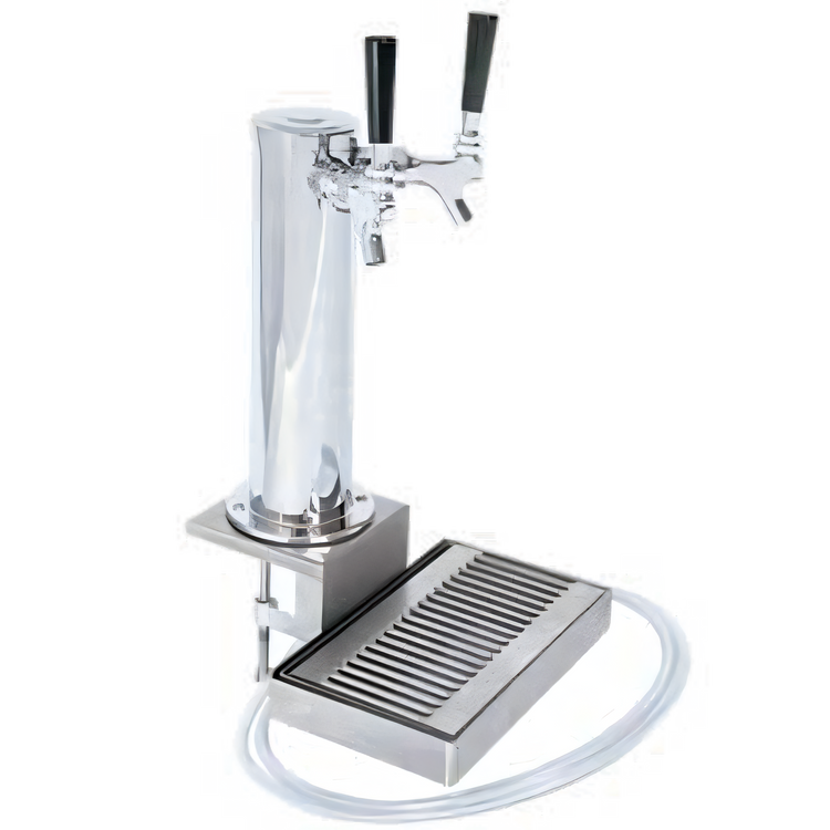 Product image #1 for Clamp-On 2-Faucet Countertop Draft Beer Tower with Chrome Finish and Stainless Steel Drip Tray