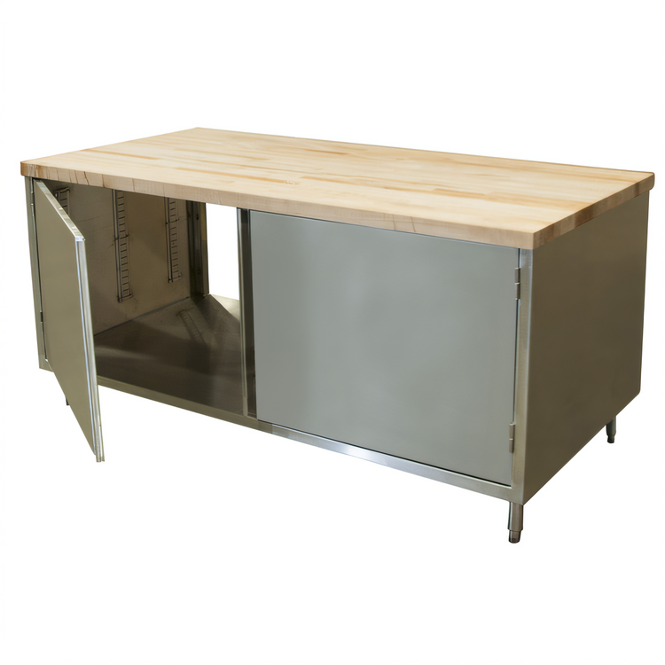Product image #1 for BK Resources 72-Inch Dual-Access Hard Maple Top Chef Table with Stainless Steel Cabinet Base