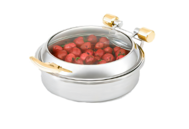 Product image #1 for Intrigue® Large Round Glass-Top Induction-Ready Chafer, 6 Quart, Brass Trim