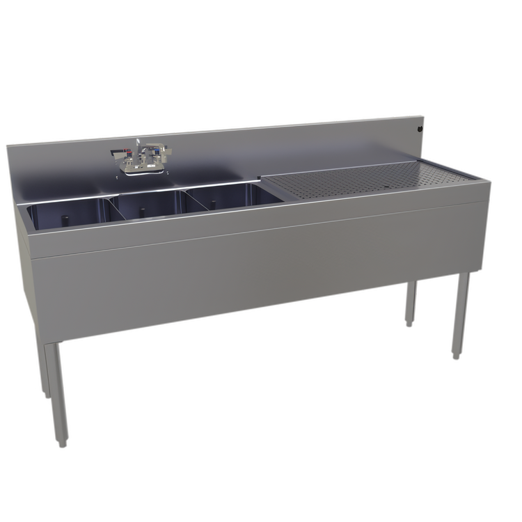 Product image #1 for Glastender Three-Compartment Underbar Sink Unit with Right Drainboard, 66" W x 19" D (TSA-66L-S)