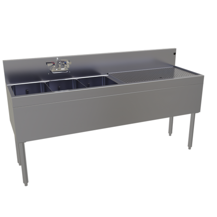 Product image #1 for Glastender Three-Compartment Underbar Sink Unit with Right Drainboard, 66" W x 19" D (TSA-66L-S)