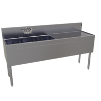 Glastender Three-Compartment Underbar Sink Unit with Right Drainboard, 66