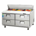 Thumbnail image #1 for Everest 47-1/2 Inch Two-Section Drawered Sandwich Prep Table with 4 Drawers, 13 Cu. Ft., Rear-Mounted Self-Contained Refrigeration