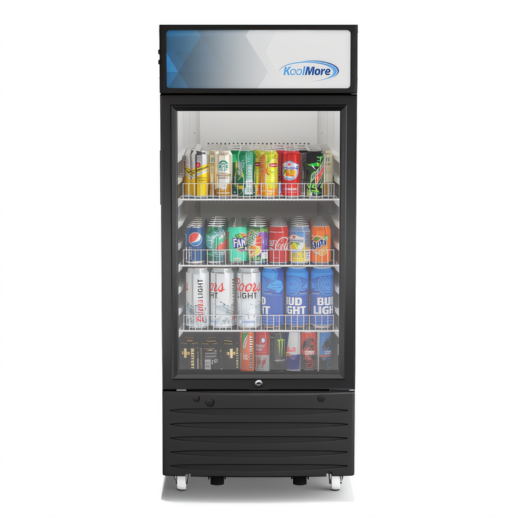 Product image #1 for KoolMore 6 Cu. Ft. One-Door Glass Door Merchandiser Refrigerator, Bottom Mount, Black