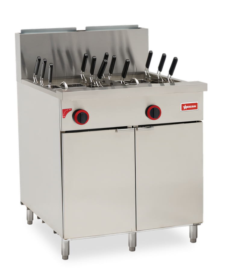 Product image #1 for Omcan Natural Gas Floor Model Pasta Cooker with Dual 11-Gallon Tanks and 12 Baskets