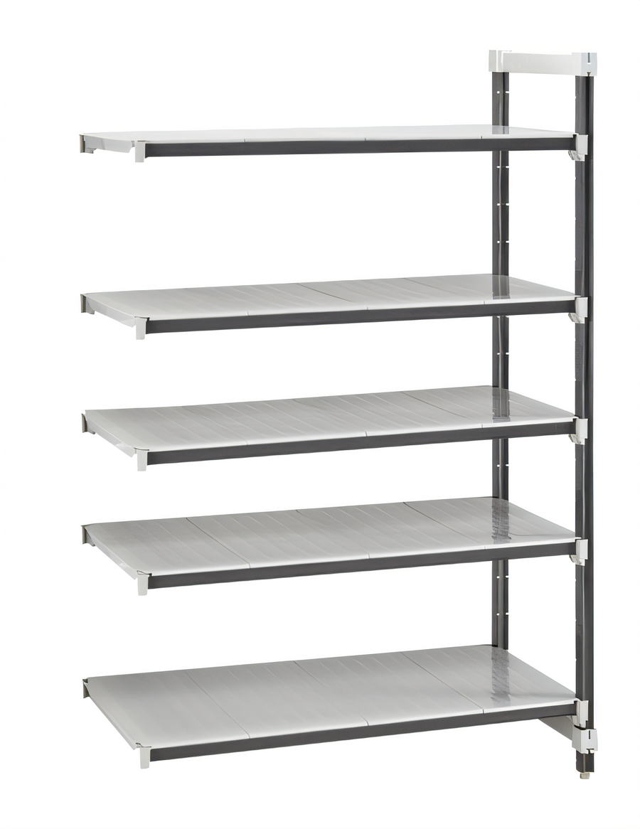 Product image #1 for Cambro Camshelving Elements XTRA 5-Tier Solid Stationary Add-On Shelving Unit, 18 x 36 x 84 Inches, Speckled Gray