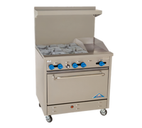 Comstock-Castle 36-Inch Gas Range with 4 Star Burners, 12-Inch Griddle, Standard Oven, Backriser and High Shelf