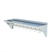 96 Inch Wide x 12 Inch Deep Wall-Mounted Overshelf with Pot Rack and 9 Hooks