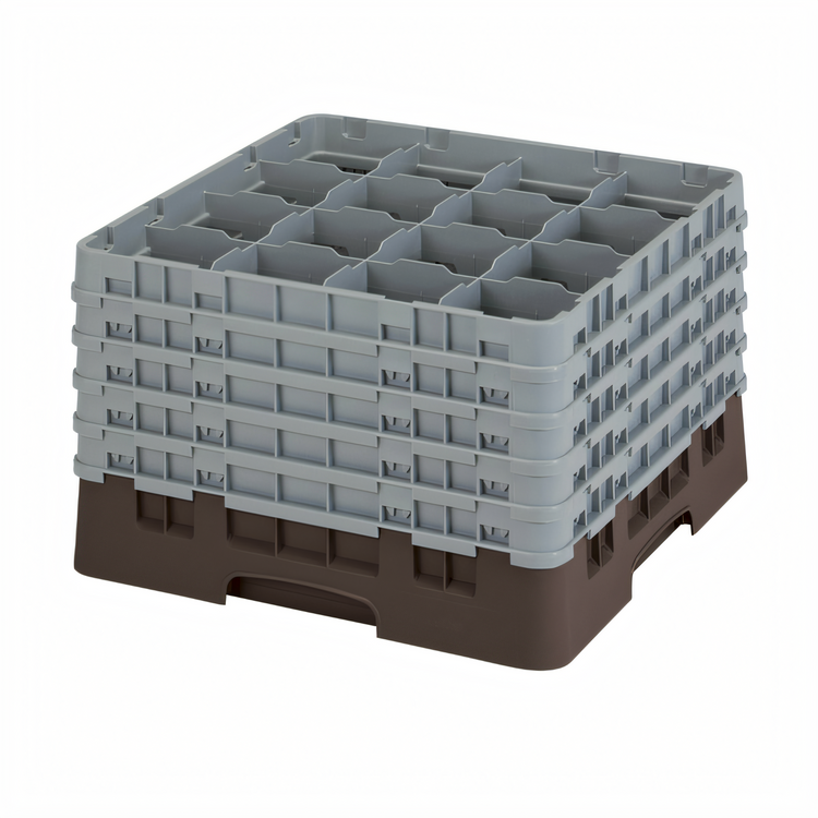 Product image #2 for Cambro Camrack Full-Size 16-Compartment Brown Glass Rack with 5 Soft Gray Extenders