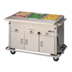 Thumbnail image #1 for Dinex DXPDME4PTSB Mobile 4-Well Electric Hot Food Counter with Sealed Wells, Stainless Steel Top and Unheated Cabinet Base