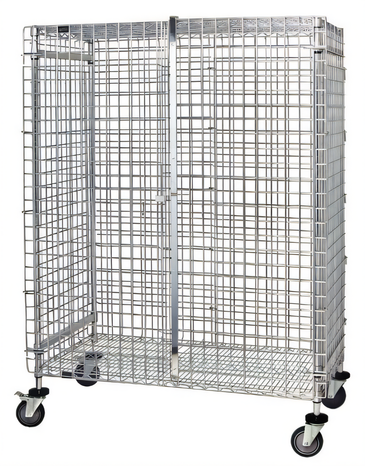 Product image #1 for Quantum Stationary Security Cage, 48"W x 18"D x 63"H, Green Epoxy Antimicrobial Finish