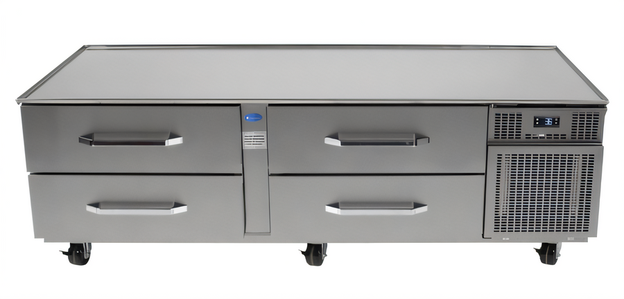 Product image #1 for Randell Two-Section Self-Contained Refrigerated Chef Base Equipment Stand with 4 Drawers, 72 Inch W, Right-Side Compressor