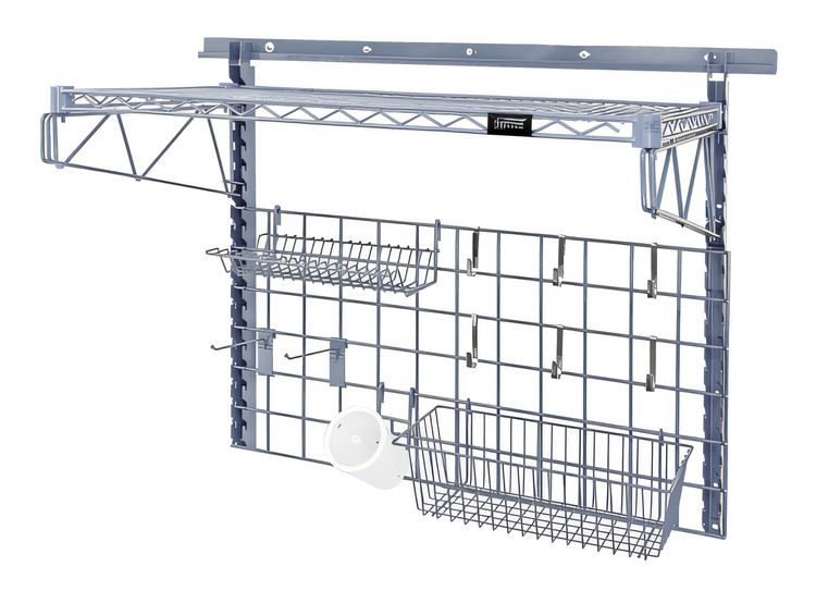Product image #1 for Quantum SGK-401836-2GY Medium-Duty Wall-Mounted Storage Grid Starter Kit with Shelf, Basket, and Holders