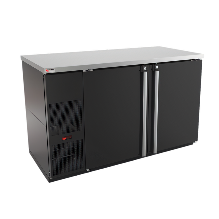 Product image #1 for Pro-Line E-Series Two-Section Refrigerated Back Bar Cabinet, 59-1/2 Inch Wide, Self-Contained, Solid Doors