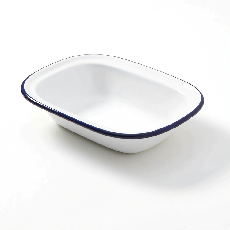 Product image #1 for American Metalcraft Enamelware Oblong Serving Bowl, 16 oz., White with Blue Rim