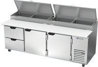 Beverage-Air 93-Inch Three-Section Pizza Top Refrigerated Counter with 2 Doors and 2 Drawers