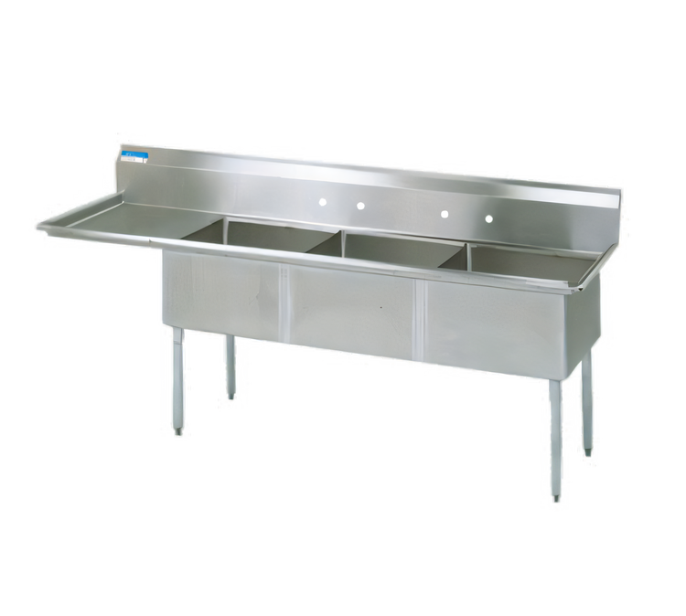 Product image #1 for BK Resources Three-Compartment Stainless Steel Sink with Left Drainboard and 24 x 24 x 14 Bowls