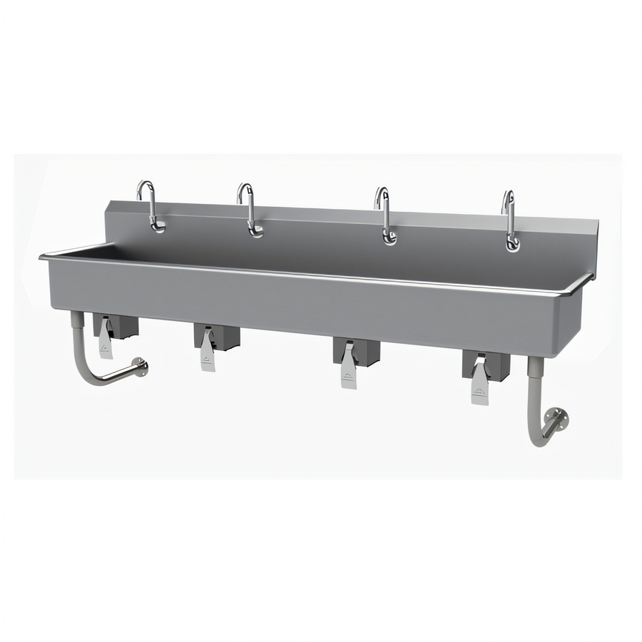 Product image #1 for Advance Tabco Multiwash Wall Mounted 4-Station Hand Wash Sink with Knee Valves and Gooseneck Spouts, 80 Inch
