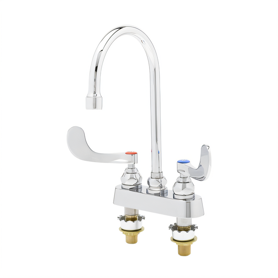 Product image #1 for T&S Brass Deck-Mount Workboard Faucet with 5-3/4-Inch Swivel Gooseneck Spout, 4-Inch Centers