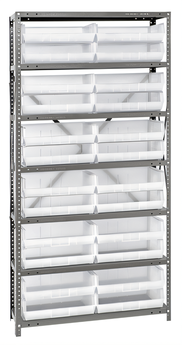Product image #1 for Quantum 7-Shelf Heavy Duty Wire Shelving Unit with 24 Clear Bins, 36 Inch L x 12 Inch D x 75 Inch H