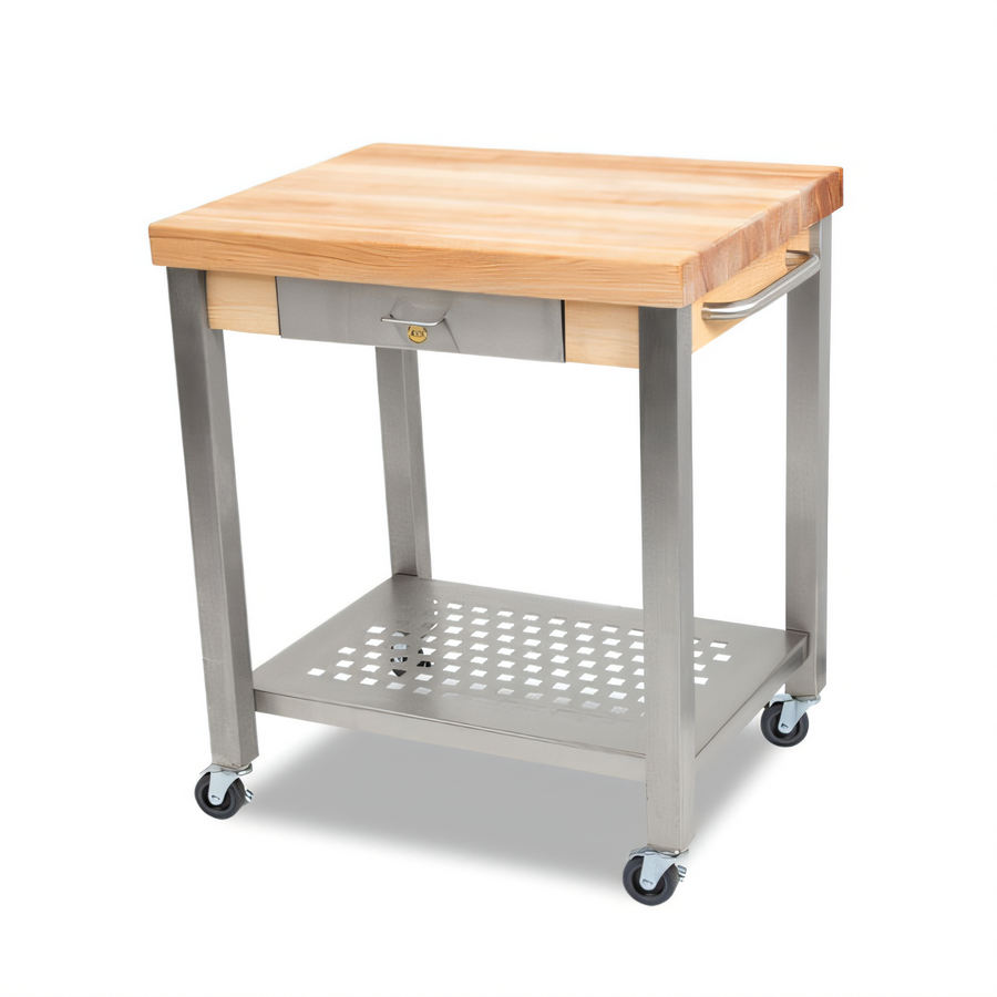 Product image #1 for John Boos Cucina Technica 30-Inch x 24-Inch Edge Grain Maple Butcher Block Cart with Drawer and Stainless Steel Shelf