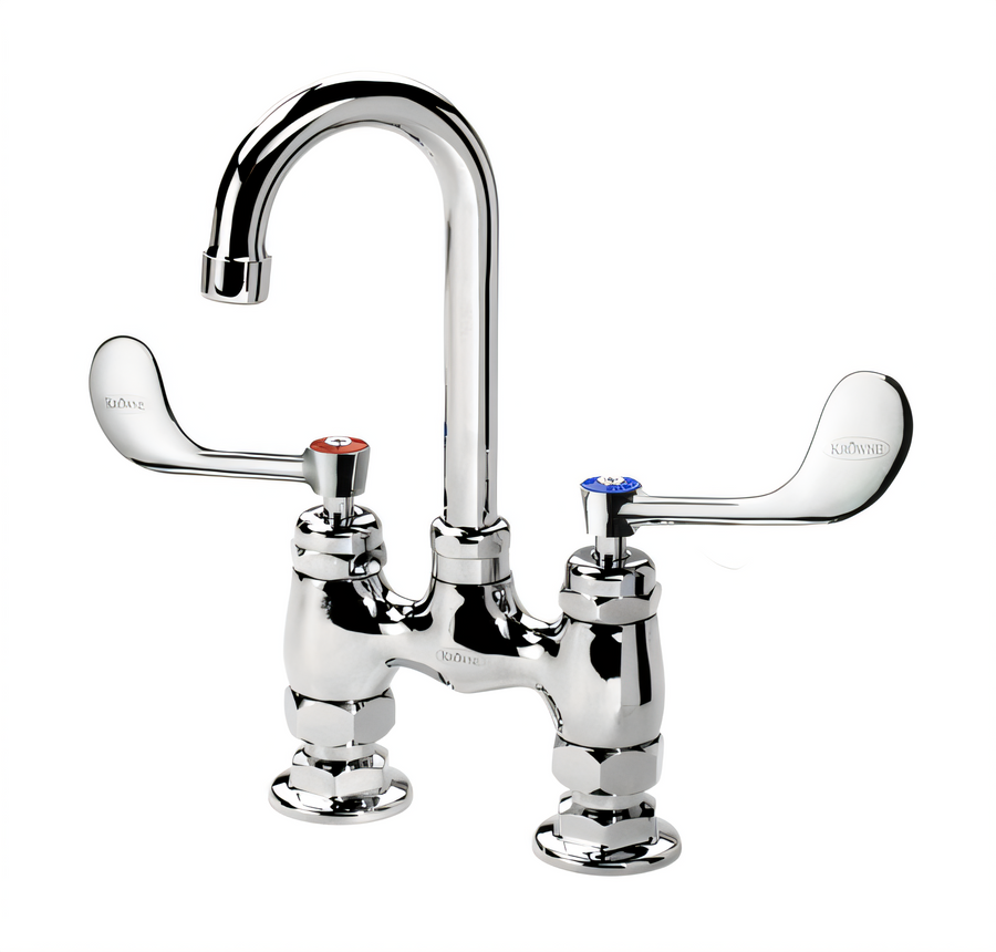 Product image #1 for Krowne Royal Series 4-Inch Center Raised Deck Mount Manual Faucet with 3-1/2-Inch Gooseneck Spout and VR Wristblade Handles