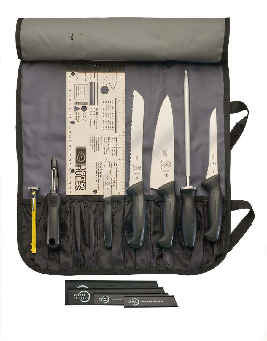 Product image #1 for Mercer Culinary 13-Piece Partners in Education Culinary School Knife Set with 7-Pocket Roll Bag
