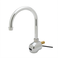 Equip Electronic Touchless Wall-Mount Gooseneck Faucet with Mixing Valve, Single-Hole, 0.5 GPM, Polished Chrome Brass