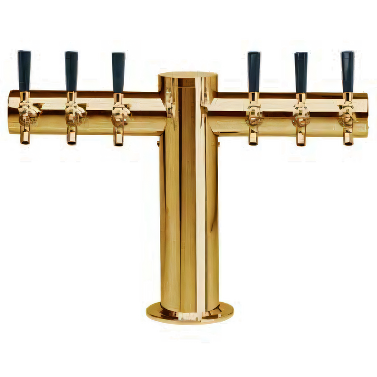 Product image #1 for Metropolis T-Style Countertop Glycol-Cooled Draft Beer Tower with 6 Faucets and PVD Brass Finish