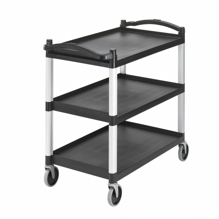 Product image #1 for Cambro KD Large Open-Design 3-Shelf Bus Cart, Black, 5-Inch Swivel Casters