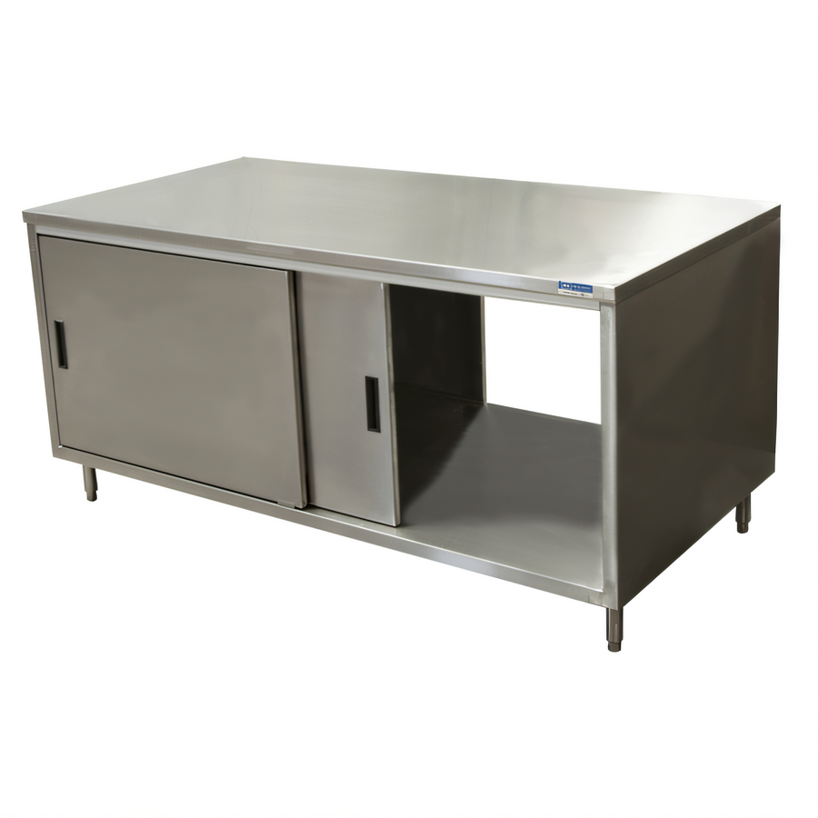 Product image #1 for BK Resources Dual Access Stainless Steel Chef Table with Cabinet Base and Sliding Doors, 72 x 30 x 34-3/4 Inches