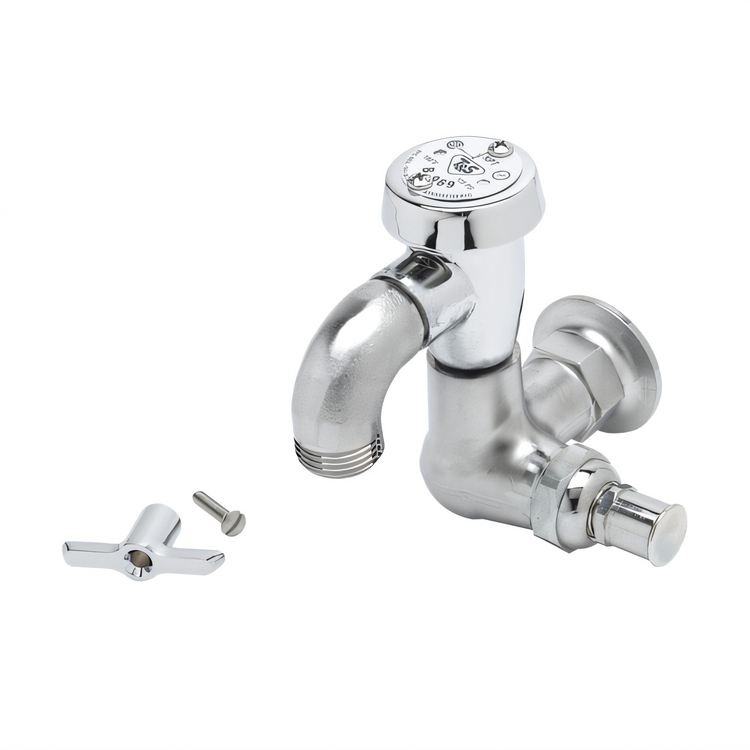 Product image #1 for T&S Brass Wall-Mount Single-Temperature Sill Faucet with Vacuum Breaker and Garden Hose Outlet, Rough Chrome