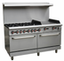 Thumbnail image #1 for Omcan USA 60-Inch Natural Gas Commercial Range with 6 Open Burners, 24-Inch Right Griddle, and 2 Standard Ovens