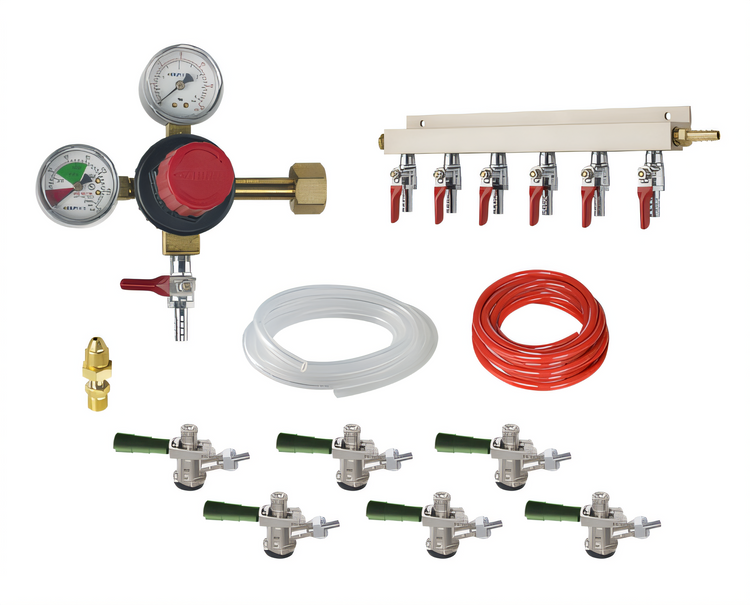 Product image #1 for 6-Faucet Nitro Beer Dispensing Kit with CO2 Regulator, Manifold, Lines, and Sankey Taps