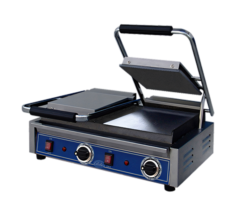 Product image #1 for Globe Double Countertop Electric Bistro Panini Grill with 20-Inch Smooth Cast Iron Plates