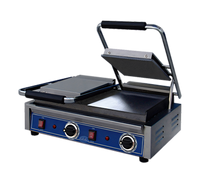 Globe Double Countertop Electric Bistro Panini Grill with 20-Inch Smooth Cast Iron Plates
