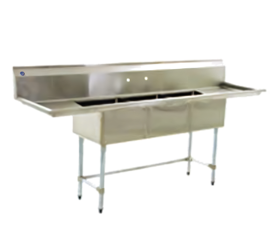 Product image #1 for BlendPort BPFC 3-Compartment 15" x 15" Right-Hand Drainboard Stainless Steel Sink — 14" Deep Bowls, 19" Legs