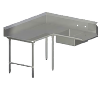 John Boos Pro-Bowl L-Shaped Corner Soiled Dishtable with Pre-Rinse Sink Bowl, Left-to-Right, 60-Inch Machine-to-Corner x 108-Inch Corner-to-End, 14-Gauge 304 Stainless Steel