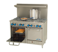Comstock-Castle F3218 48-Inch Commercial Gas Range with 8 Star Burners, 2 Space-Saver Ovens, and High Shelf