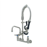 T&S Brass 8-Inch Center Wall-Mount Mini Pre-Rinse Faucet with Add-On Faucet, 6-Inch Swing Nozzle, and 1.15 GPM Spray Valve