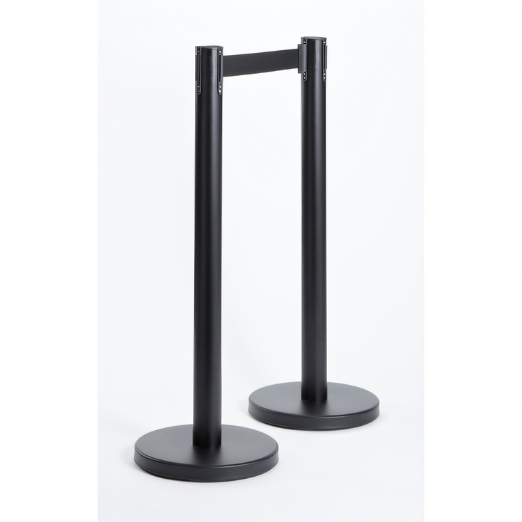 Product image #1 for Portable Retractable Tape Barrier System Set with 84-Inch Black Nylon Tapes