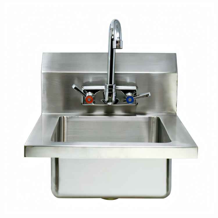 Product image #1 for Omcan USA Wall-Mounted Hand Sink with 10 x 14 x 5-Inch Bowl, 4-Inch Low Lead Gooseneck Faucet, 304 Stainless Steel