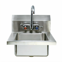 Omcan USA Wall-Mounted Hand Sink with 10 x 14 x 5-Inch Bowl, 4-Inch Low Lead Gooseneck Faucet, 304 Stainless Steel