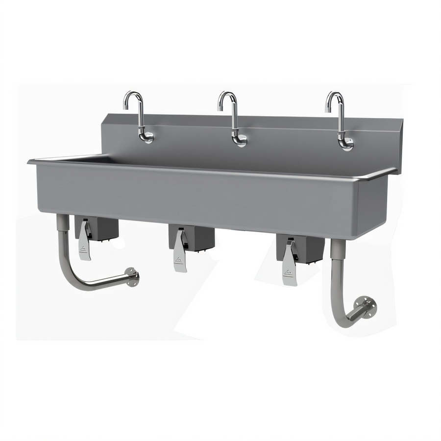 Product image #1 for Advance Tabco 60-Inch 3-Station Wall Mounted Knee Operated Hand Sink, 16 Gauge 304 Stainless Steel