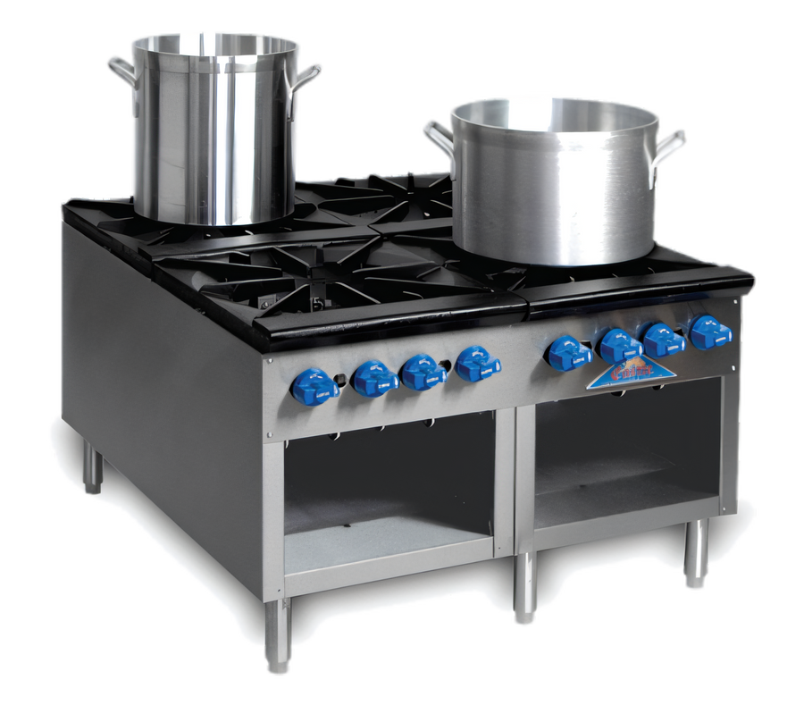 Product image #1 for Comstock-Castle 36-Inch Floor Model Gas Stock Pot Range with Open Front Cabinet Base, 4 Burners, 440,000 BTU