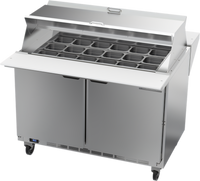 Beverage-Air SPE48HC-18M-DS 48-Inch Dual-Side Mega Top Refrigerated Prep Table, Two-Section, 2-Door, 18-Pan