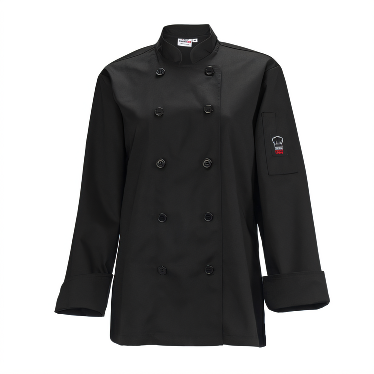 Product image #1 for Women's Black Tapered Fit Double-Breasted Chef Jacket, Large, 3/4 Sleeve